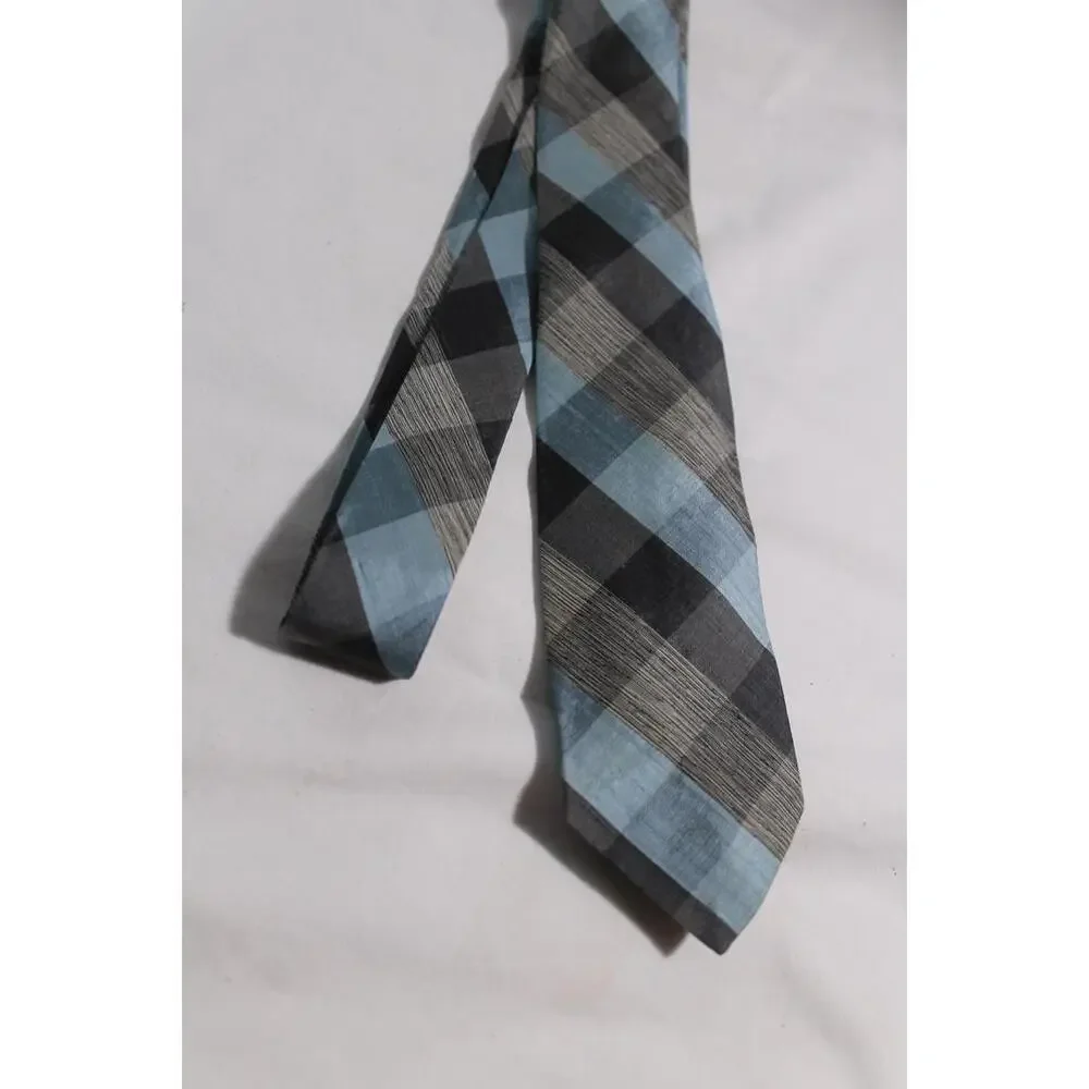 Vintage 1960s REGAL Silk Plaid Necktie, Light Blue & Gray, 2.5 X 52